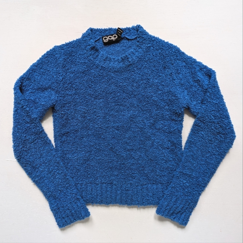 Vintage GAP Women's Blue Fuzzy Sweater